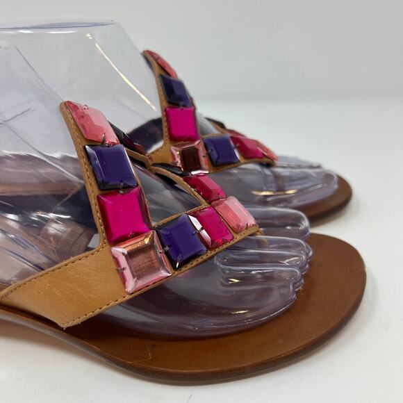 Cole Haan Women's Heeled Flip Flop Leather Sandals Size 7.5B Crystals - Picture 10 of 13